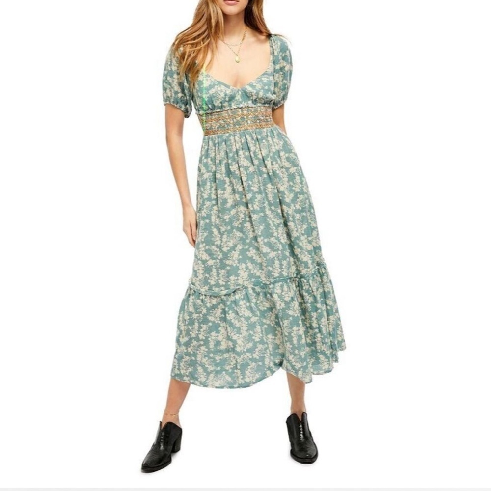 (US 6/M) Ellie Floral-print Gauze Midi Dress In Soft Seafoam - Picture 5 of 12